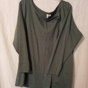 (M) Rhonda Shear Long Sleeve Round Neck Blouse 2X Olive Green